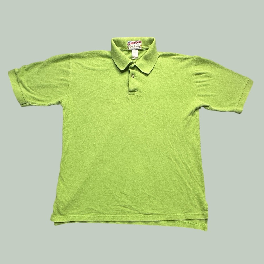 Vintage Sahara Polo Shirt Mens L Lime Green Short Sleeve Pique Cotton Made USA
